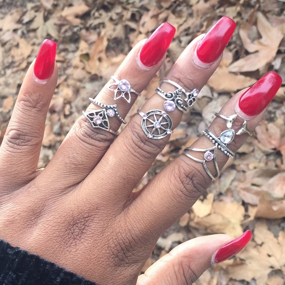 Pretty 9pc Bohemian Ring Set - Picture 2 of 4